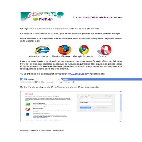 Instructivo para crear una cuenta de correo gmail | PDF
