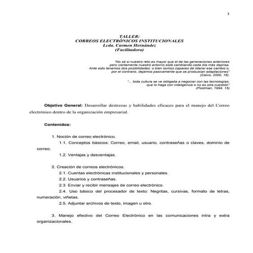 CORREOS ELECTRONICOS, TALLER