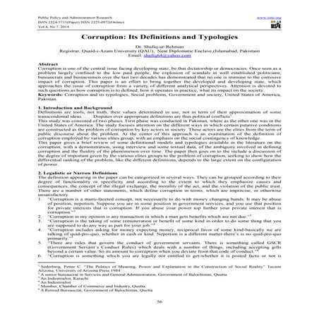 Corruption its definitions and typologies | PDF