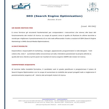 Corso SEO - scheda corso LEN