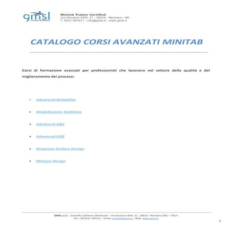 Corsi avanzati - Minitab