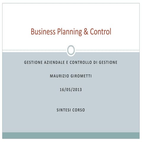 Corso controllo gestione - sintesi