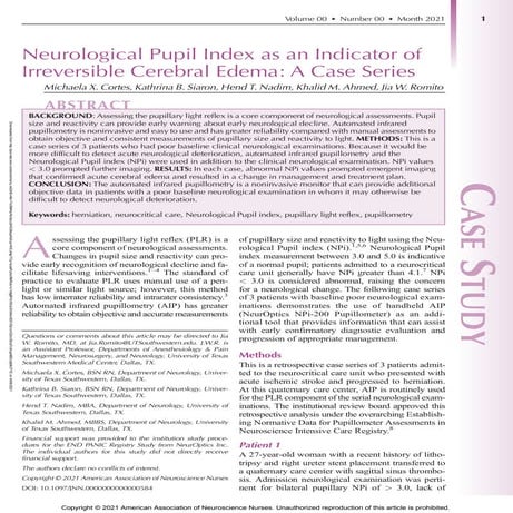 Neurological Pupil Index as an Indicator of Irreversible Cerebral Edema ...
