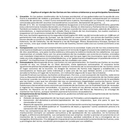 Bloque 2 Explica el origen de las Cortes en los reinos cristianos y sus principales funciones