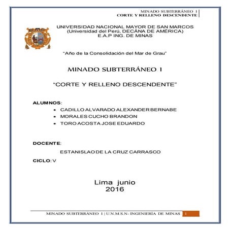 Corte y relleno descendente