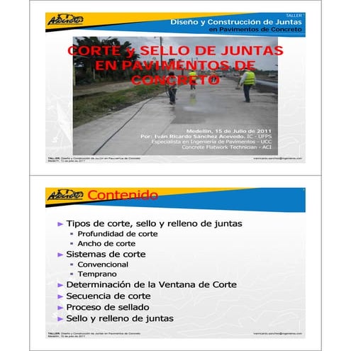 Corte y sellado de juntas en pavimentos de concreto