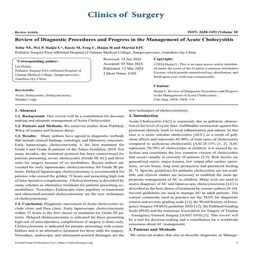 Review of Diagnostic Procedures and Progress in the Management of Acute ...
