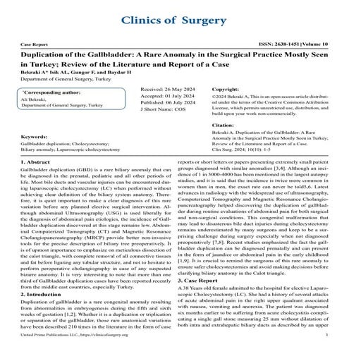 Duplication of the Gallbladder: A Rare Anomaly in the Surgical Practice ...