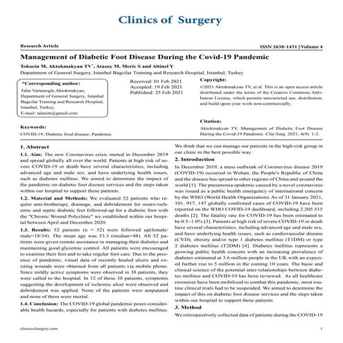 Management of Diabetic Foot Disease During the Covid-19 Pandemic