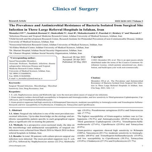 The Prevalence and Antimicrobial Resistance of Bacteria Isolated from Surgica...