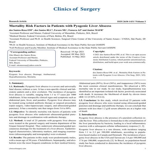 Mortality Risk Factors in Patients with Pyogenic Liver Abscess