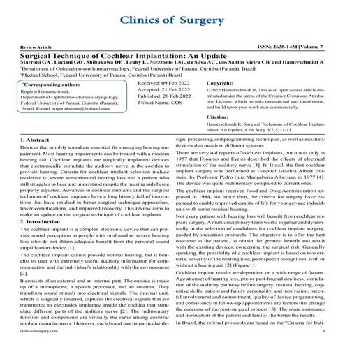 Surgical Technique of Cochlear Implantation: An Update | PDF
