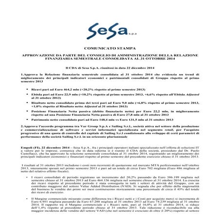 Semestrale gruppo Sesa