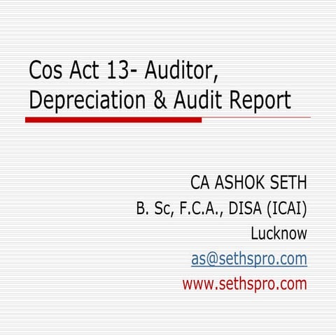 Cos act 2013 auditor depreciation and revised audit report jan 2015