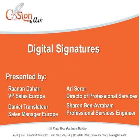 CoSign by ARX presentation financial markets