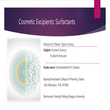 Cosmetic Excipients: Surfactants Used in cosmetic formulation