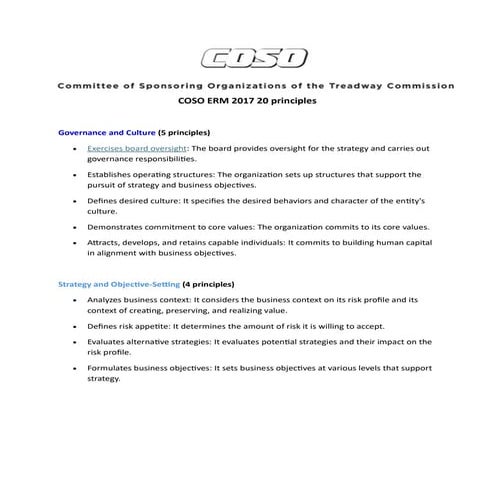 COSO Enterprise Risk Management (ERM) Principles Summary 2017 | PDF