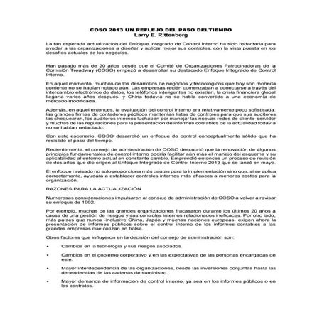 Control Interno - Marco Integrado .- Coso 2013 resumen-ejecutivo | PDF