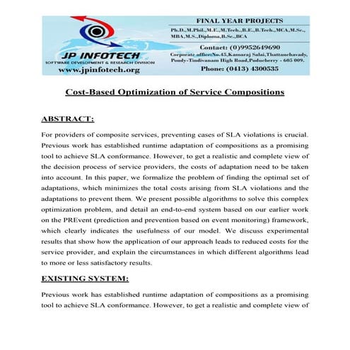 Cost based optimization of service compositions