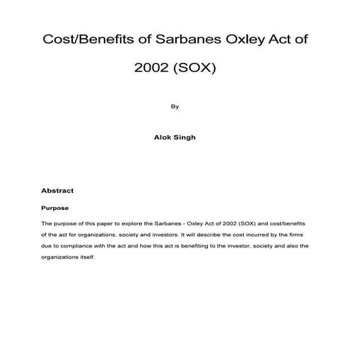 Cost benefits of sox compliance