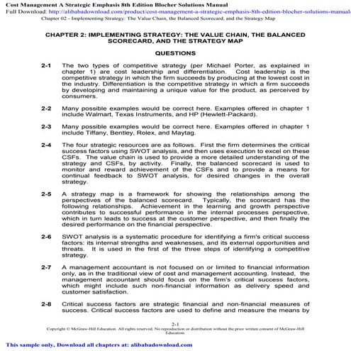 Cost Management A Strategic Emphasis 8th Edition Blocher Solutions Manual