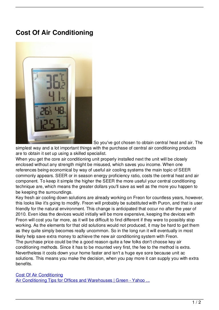 Cost Of Air Conditioning