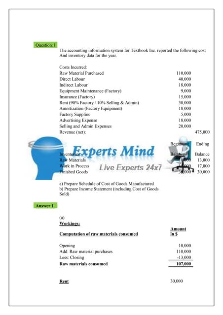 Cost accounting homework help