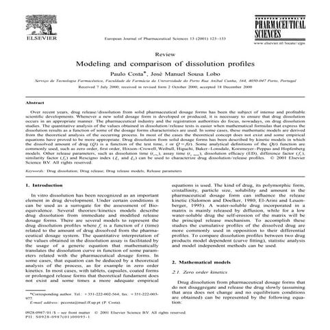 Modeling and comparison of dissolution profiles - Review by Paulo Costa*, Jos...