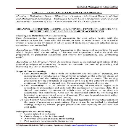 Cost and management accounting  (2015 16) unit 1