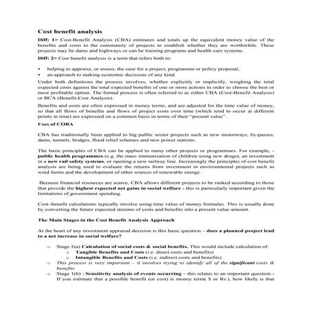 Cost benefit analysis