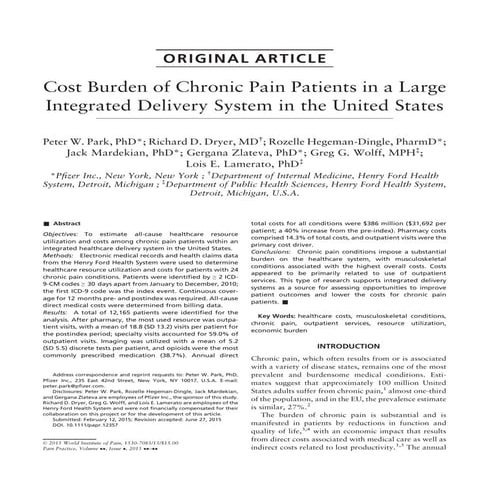 Cost burden of chronic pain | PDF