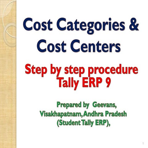 Cost Categories & Centers Tally ERP 9