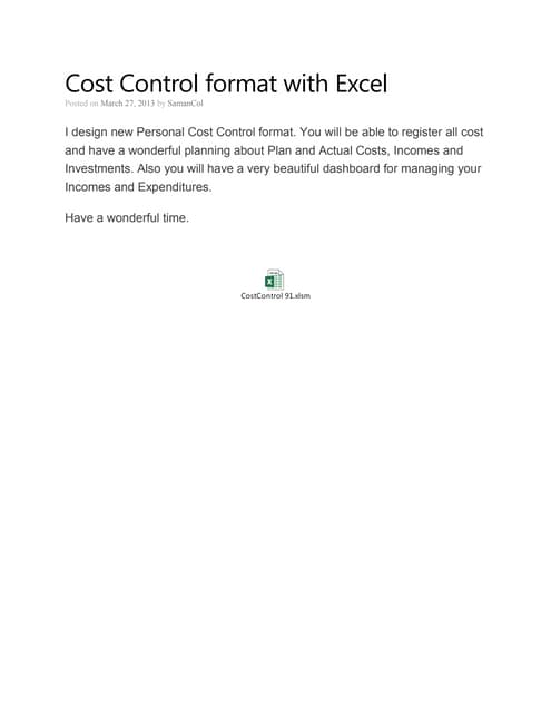 Cost control format