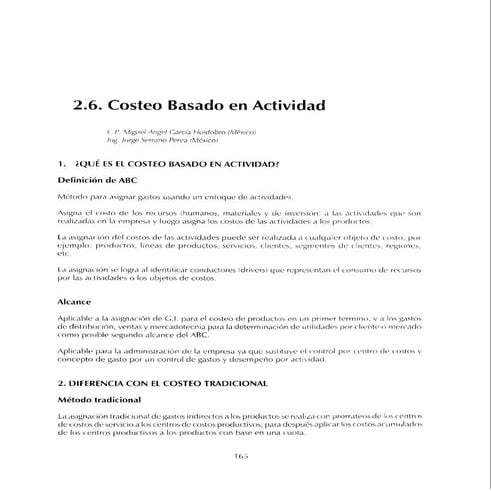 Costeo basado en actividad para la administración de negocios