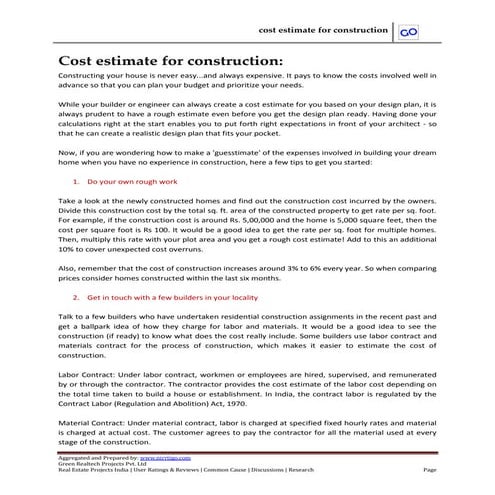Cost estimate for construction | PDF