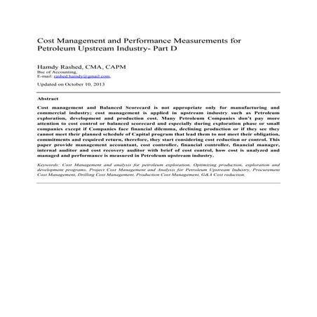 Cost management and performance measurements for petroleum upstream industr p...