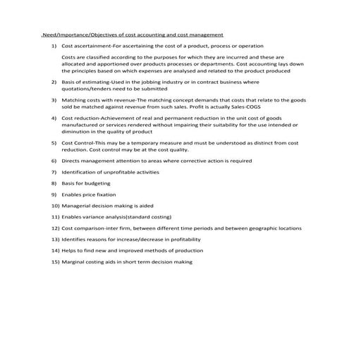 Cost management for mba