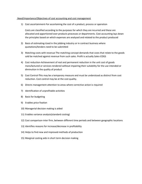 Cost management for mba