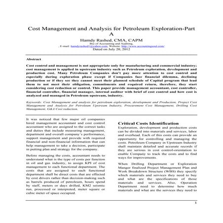Cost management for petroleum exploration part a