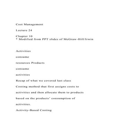Cost ManagementLecture 24Chapter 10 Modified from P.docx
