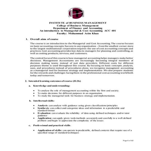 Sample Report on Management accounting by Experts | PDF