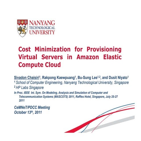 Cost Minimization for Provisioning Virtual Servers in Amazon EC2