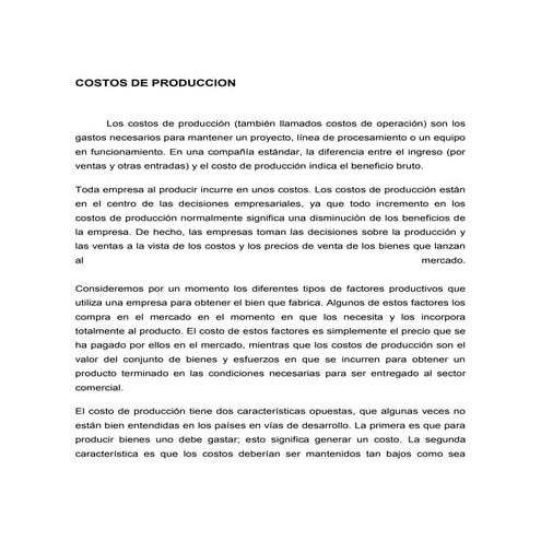 Costos de produccion trabajo