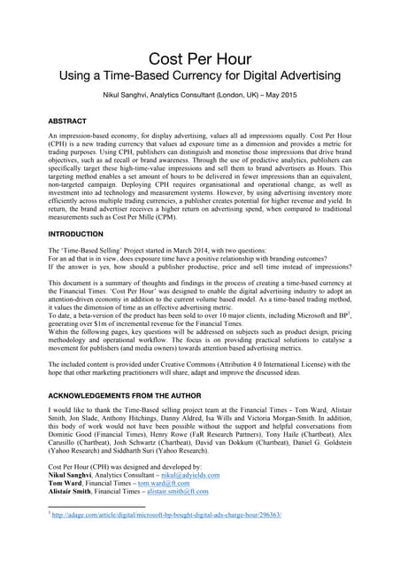 Cost Per Hour: Using a Time-Based Currency for Digital Advertising