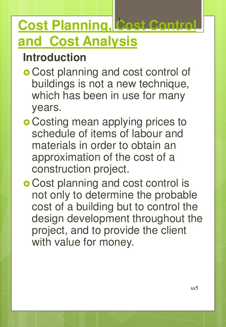 Cost plan