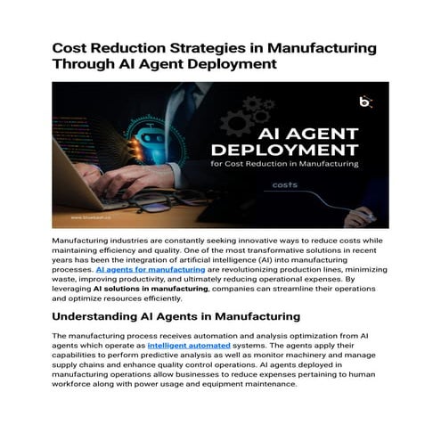 Cost Cutting with AI Agents in Manufacturing | Bluebash
