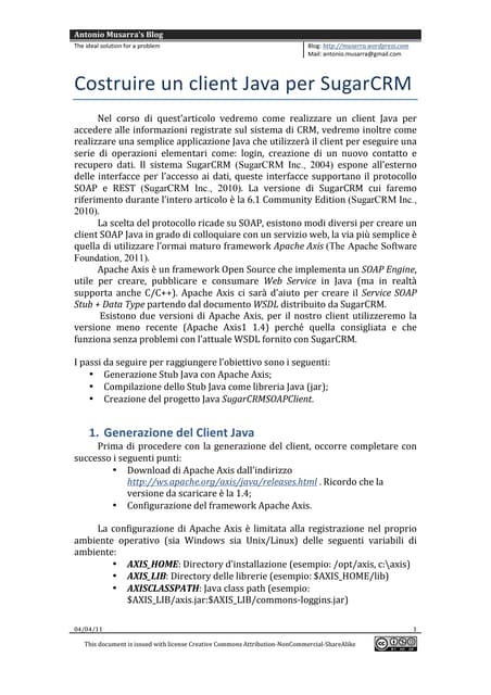 Costruire un client Java per SugarCRM