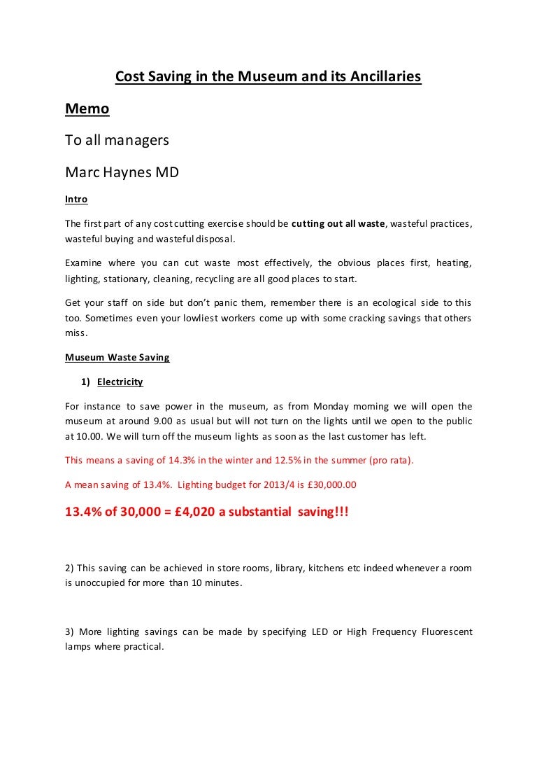 Cost saving memo 1