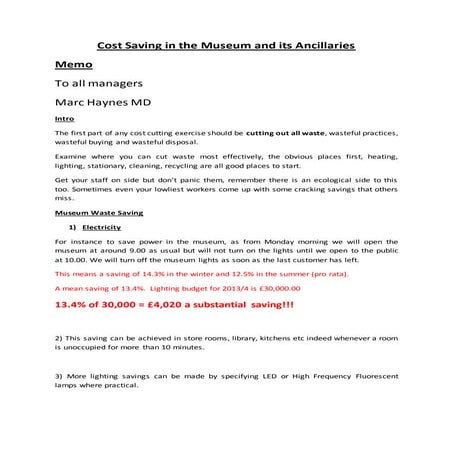 Cost saving memo 1