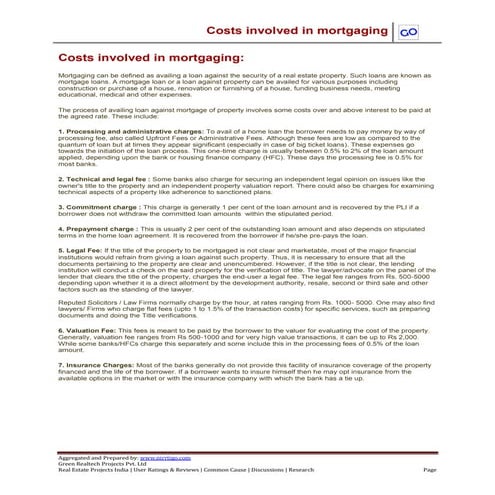 Costs involved in mortgaging